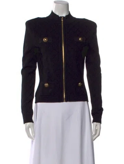 Pre-owned Balmain Patterned Long Sleeve Top In Black