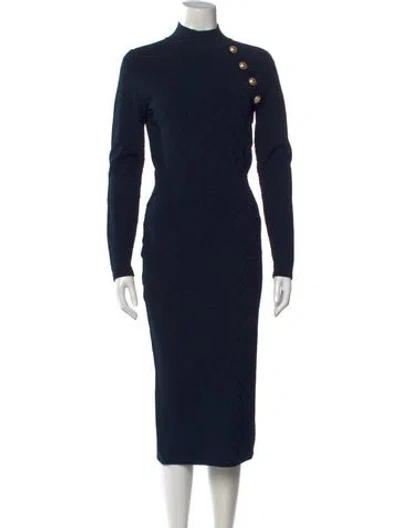 Pre-owned Balmain Patterned Midi Length Dress In Blue