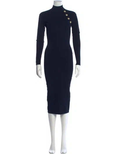 Pre-owned Balmain Patterned Midi Length Dress In Blue