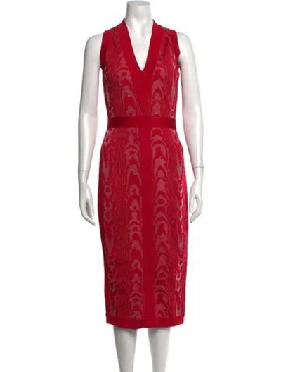 Pre-owned Balmain Patterned Midi Length Dress In Red