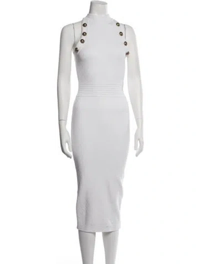 Pre-owned Balmain Patterned Midi Length Dress In White