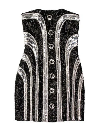 Pre-owned Balmain Patterned Mini Dress In Black