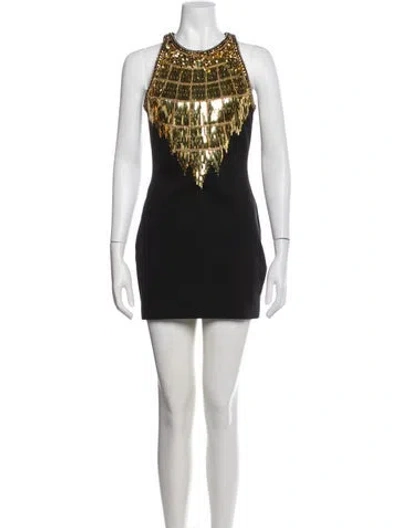 Pre-owned Balmain Patterned Mini Dress In Black