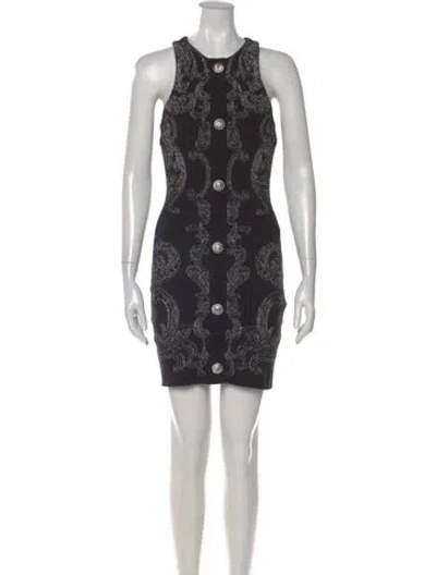Pre-owned Balmain Patterned Mini Dress In Black