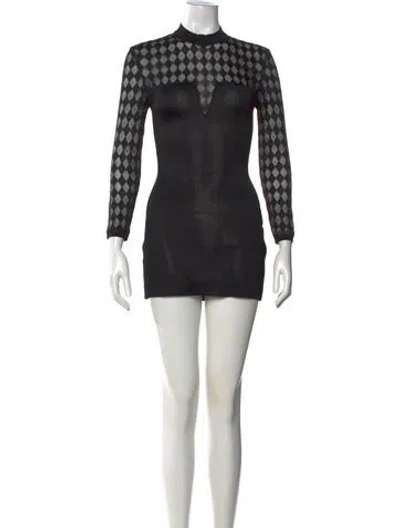 Pre-owned Balmain Patterned Mini Dress In Black