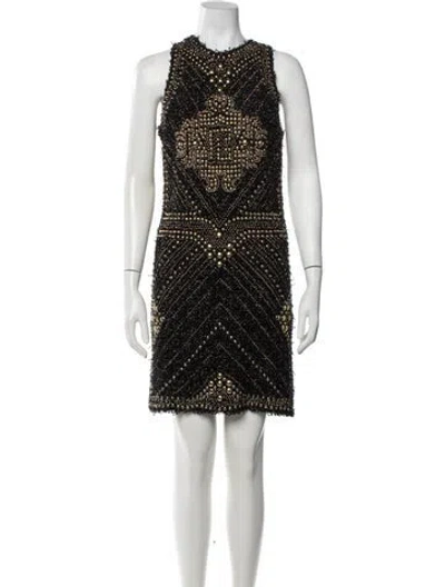 Pre-owned Balmain Patterned Mini Dress In Black