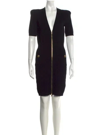 Pre-owned Balmain Patterned Mini Dress In Black