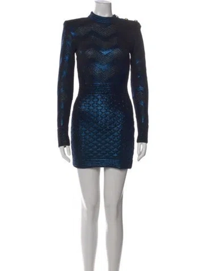 Pre-owned Balmain Patterned Mini Dress In Blue