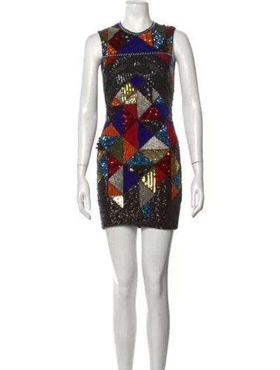 Pre-owned Balmain Patterned Mini Dress In Multicolor