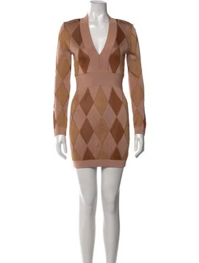 Pre-owned Balmain Patterned Mini Dress In Neutrals