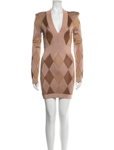 Pre-owned Balmain Patterned Mini Dress In Neutrals