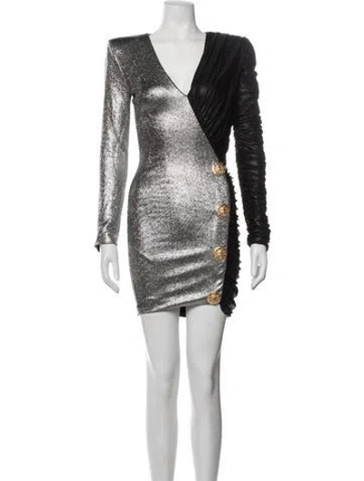 Pre-owned Balmain Patterned Mini Dress In Silver