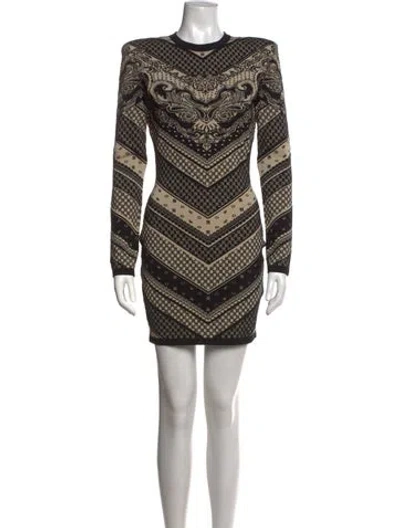 Pre-owned Balmain Patterned Mini Dress W/ Tags In Neutrals