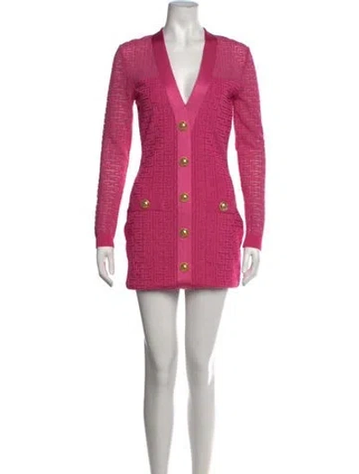 Pre-owned Balmain Patterned Mini Dress W/ Tags In Pink