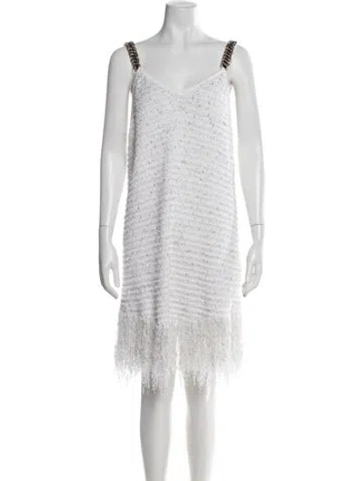 Pre-owned Balmain Patterned Mini Dress In White