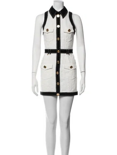 Pre-owned Balmain Patterned Mini Dress In White