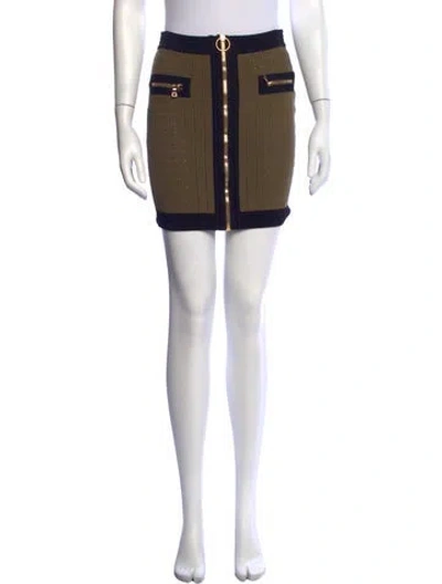 Pre-owned Balmain Patterned Mini Skirt In Green