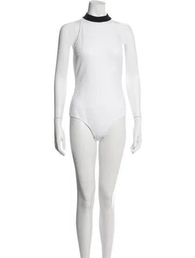 Pre-owned Balmain Patterned Mock Neck Bodysuit In White