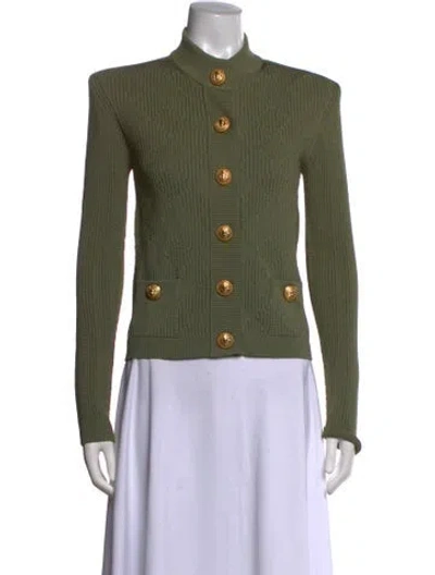 Pre-owned Balmain Patterned Mock Neck Sweater In Green