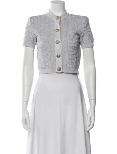Pre-owned Balmain Patterned Mock Neck Sweater In Grey