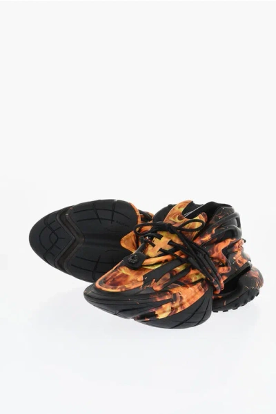 Balmain Patterned Neoprene And Leather Flaming Unicorn Sneakers In Multi