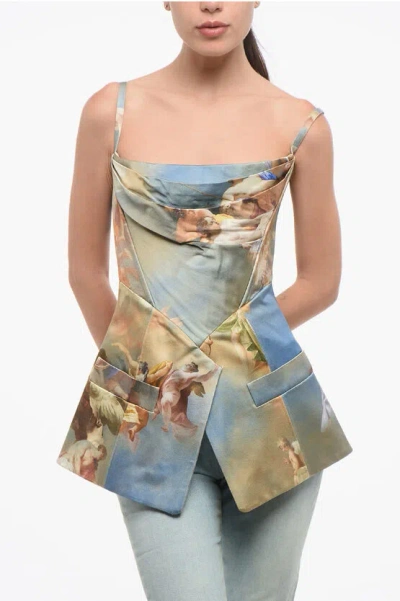 Balmain Patterned Satin Top With Back Zip In Multi