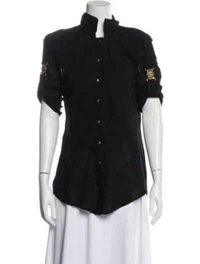 Pre-owned Balmain Patterned Short Sleeve Button-up Top In Black