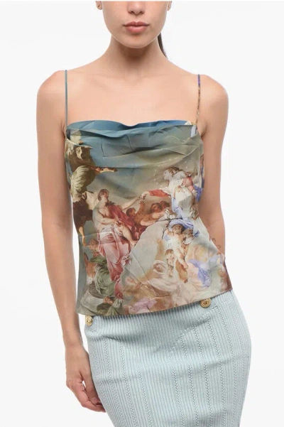 Balmain Patterned Silk Cowl Neck Top In Multi