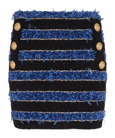 Balmain Patterned Skirt In Black Blue Gold