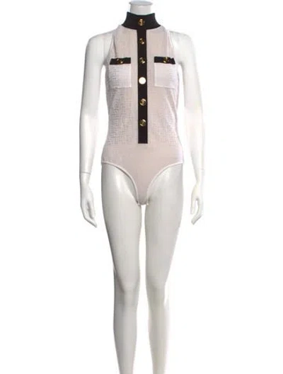 Pre-owned Balmain Patterned Sleeveless Bodysuit In White