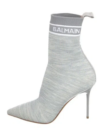 Pre-owned Balmain Patterned Sock Boots In White