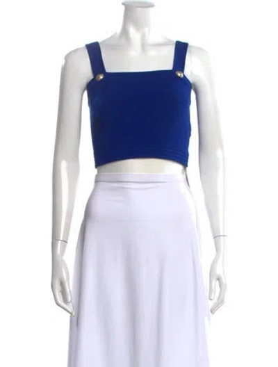 Pre-owned Balmain Patterned Square Neckline Crop Top In Blue