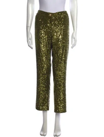 Pre-owned Balmain Patterned Straight Leg Pants W/ Tags In Green/metallic