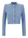 Balmain Pb Labyrinth Knitted Cropped Cardigan In Azul Claro