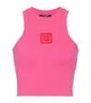 Balmain Cropped Tank Top With Retro Pb Embroidery In Pink