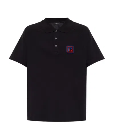 Balmain Pb-embroidered Polo Shirt In Black
