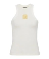 Balmain Beige Embroidered Logo Cotton Blend Top In White