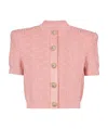 Balmain Pb-intarsia Short-sleeve Cardigan In Pink
