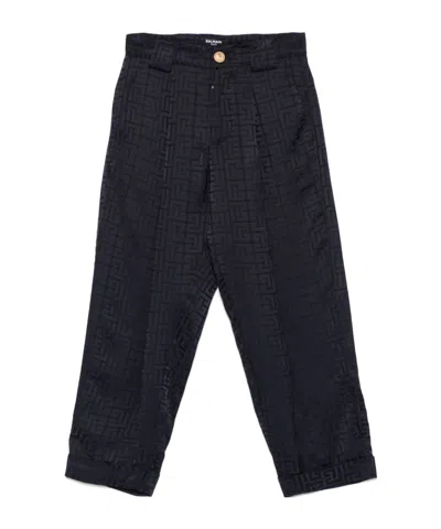 Balmain Kids' Pb-jacquard Trousers In Black