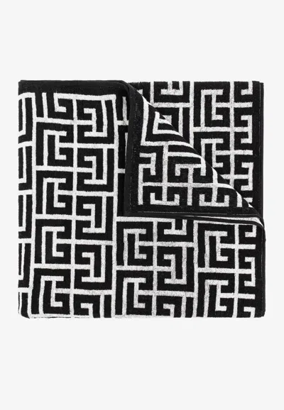 Balmain Pb Labyrinth Beach Towel In Black