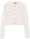 Balmain Buttoned-embellished Crewneck Cardigan In Pink