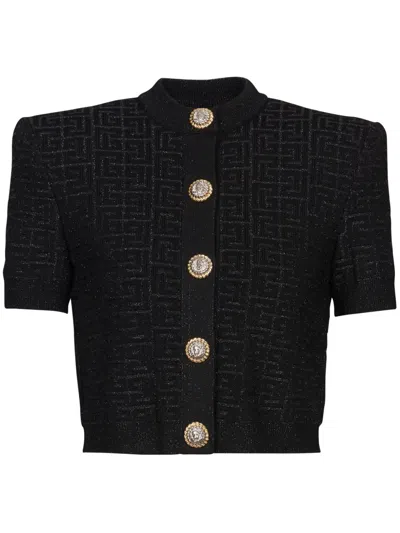 Balmain Pb Labyrinth Knit Cardigan In Black