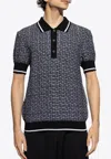 Balmain Monogram Jacquard Merino Wool Polo Sweater In Black