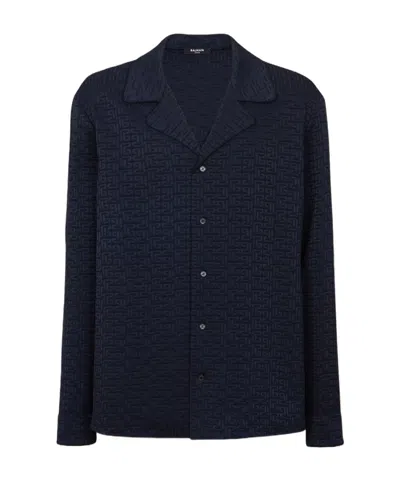 Balmain Pb Labyrinth-jacquard Pyjama Shirt In Blue