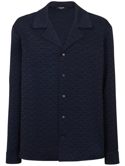 Balmain Pb Labyrinth-jacquard Pyjama Shirt In Blue