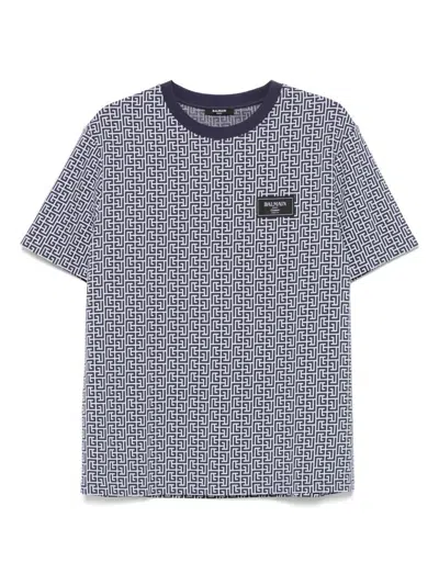 Balmain Pb Labyrinth-jacquard T-shirt In Blue