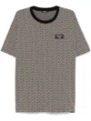 Balmain Grey T-shirt With Logo Applied On The Chest And All-over Labyrinth Motif In Cotton Man In Neutrals