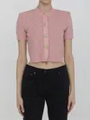Balmain Pb-intarsia Short-sleeve Cardigan In Pink