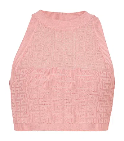 Balmain Pb Labyrinth Knit Crop Top In Pink