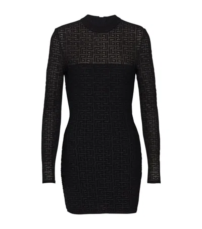 Balmain Glittered Knit Short Dress In Black